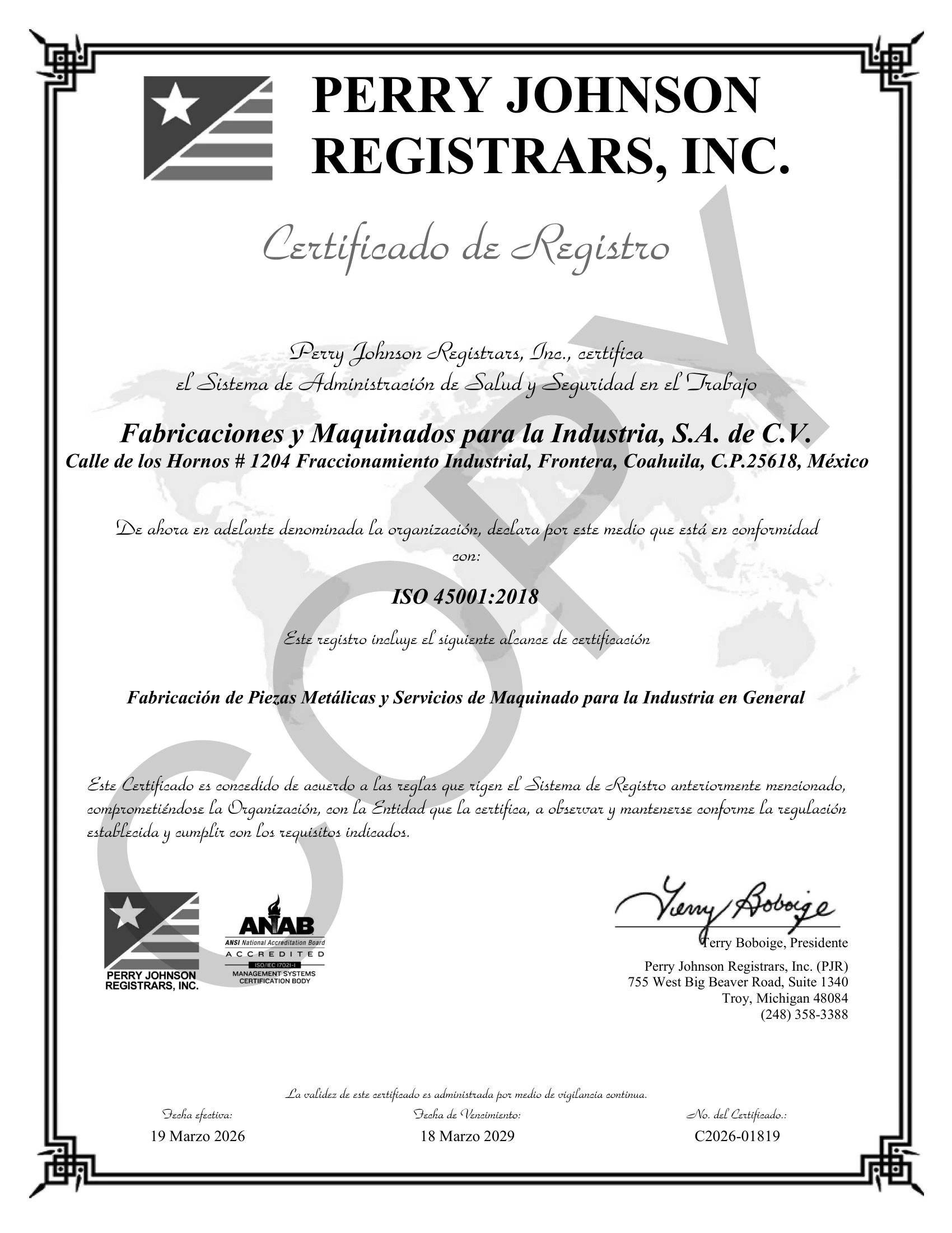 Certificado ISO 45001